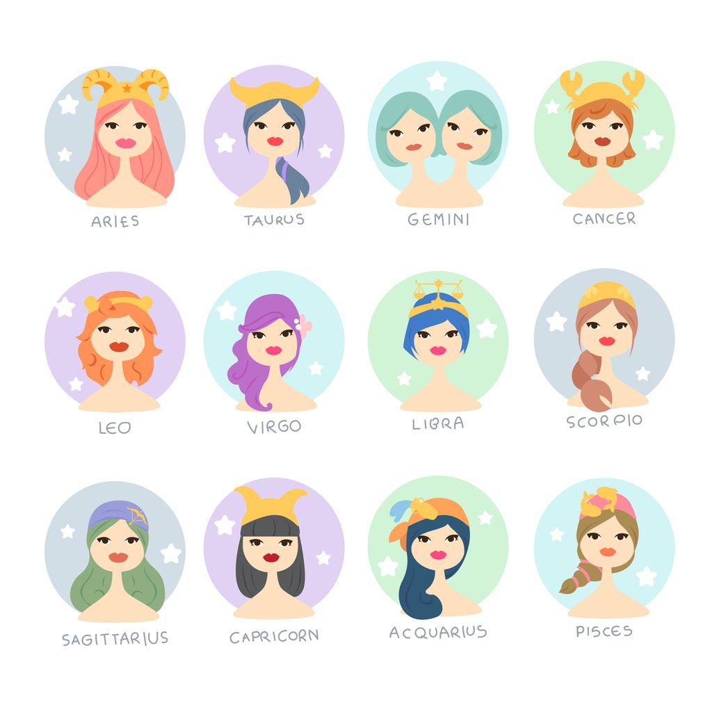 Astrological star signs depicted as girls